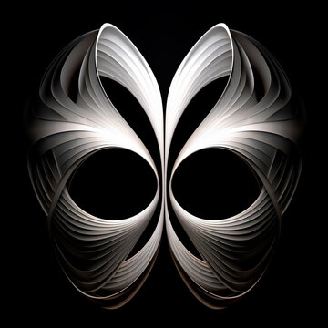 White abstract symmetrical forms on black background