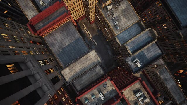 Aerial city view with crossroads and buildings
