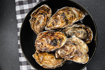 oyster shell fresh seafood clam oysters meal snack on the table copy space food background rustic top view