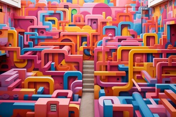 vibrant street art design forms a seamless maze pattern. Generative AI