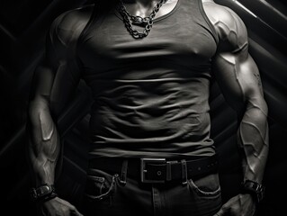 Fototapeta na wymiar bodybuilder flexing his muscles on a black background