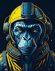 Colourful graffiti illustration of an ape in a space suit, vibrant colour, highly detailed 