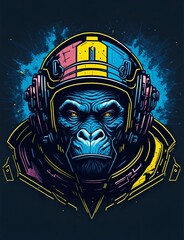 Colourful graffiti illustration of an ape in a space suit, vibrant colour, highly detailed 