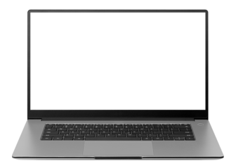 Laptop with blank screen, computer isolated on white background, full depth of field
