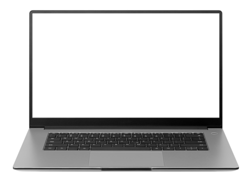 Laptop with blank screen, computer isolated on white background, full depth of field