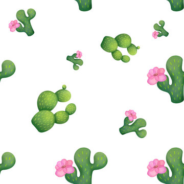 cut out Cute green Mexican cactus seamless pattern on transparent background. Succulent clipart for scrapbooking, cards, prints about nature, deserts,  for packaging paper, fabrics, wrapping gifts