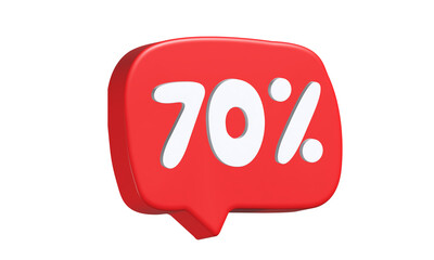 70% off. Red bubble 3d render. Seasonal sale. Discount concept