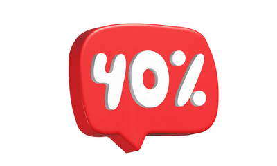 40 % offer. Seasonal discount. 3d render. Sale concept