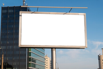 Advertising biilboard mock-up in front of the modern office building