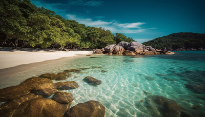 Fototapeta premium Tropical coastline a tranquil scene of beauty in nature generated by AI
