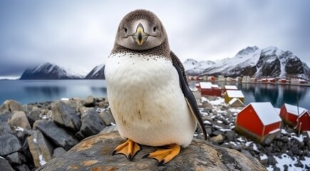 penguins in the arctic, penguins in polar regions, close-up of a beautiful penguin, penguins on the rocks