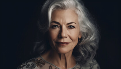 Fototapeta premium Beautiful senior woman with gray and white hair exudes confidence generated by AI