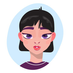 A beautiful black-haired oriental girl, a charming character for an avatar, postcard, poster. Vector illustration