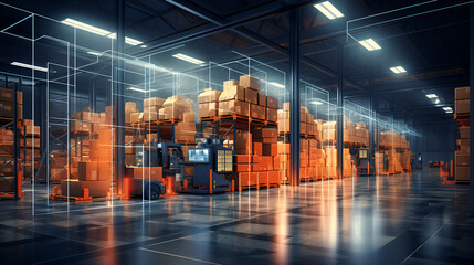 future warehouse system with digital technology - obrazy, fototapety, plakaty