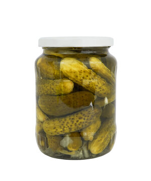 Pickled cucumber in a jar isolated on transparent background.