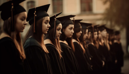 Obraz premium Graduation ceremony celebrates success of diverse group of intelligent students generated by AI