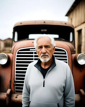 old man with old generic truck