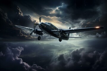 aircraft soaring through dark skies. Generative AI