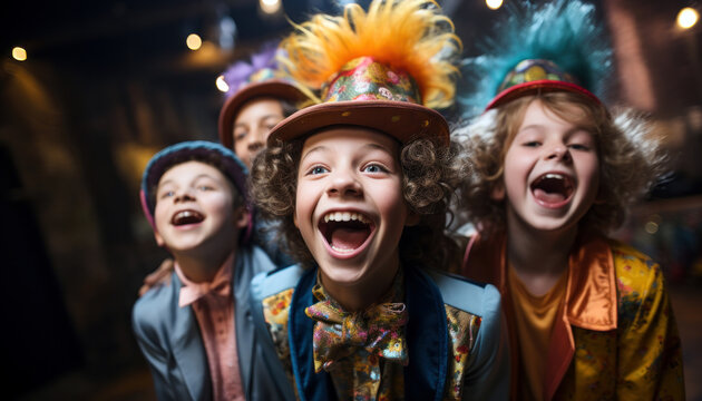 group of kids dressed in costumes for a school play