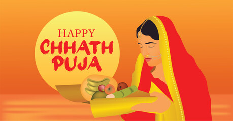 Happy chhath puja Holiday background for Sun festival of India Hindu festival of bihar - obrazy, fototapety, plakaty
