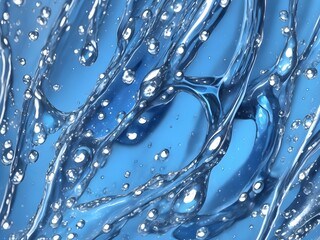 Close-Up of Blue Liquid with Bubbles: Detailed Water Simulation