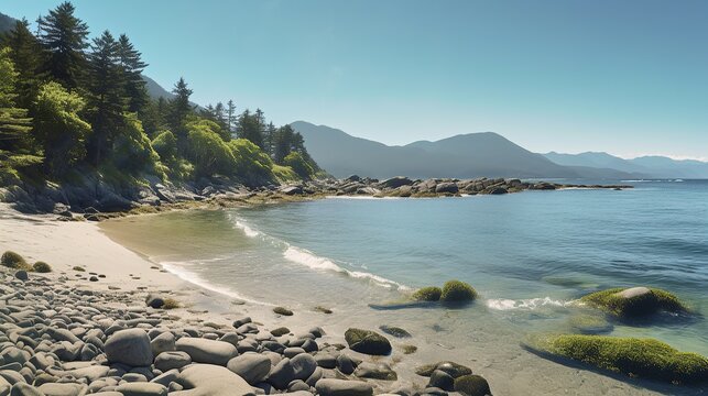 Beautiful beach sea view at midday. AI generated image