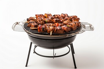 Barbecue grill on white background, Garden grill with skewers, isolated on a white background, Barbecue grill machine isolated 