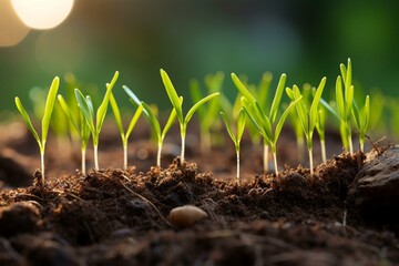 Growing wheat seedlings in the dirt. Generative AI