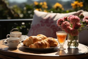breakfast in a luxury vacation villa - obrazy, fototapety, plakaty