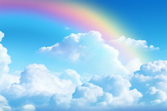 Background image of rainbow and clouds. Generative AI