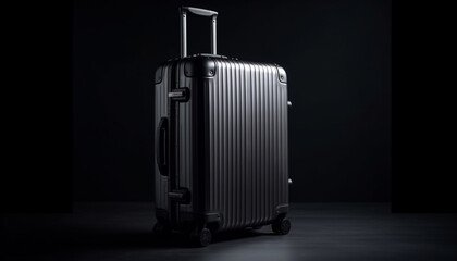 Wheeled luggage in black elegance, perfect for business travel generated by AI