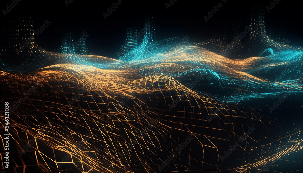 Poster futuristic abstract backdrop with glowing multi colored geometric shapes flowing smoothly generated 