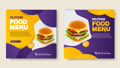 delicious fast Food social media promotion and banner post design template. food menu restaurant Social Media Post design.