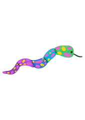 Cartoon snake illustration. Plasticine colored snake. Naive creativity. Children's illustration. Isolated