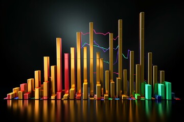 Business growth with rising columns and line chart indicating increased sales, earnings, and revenue. Generative AI