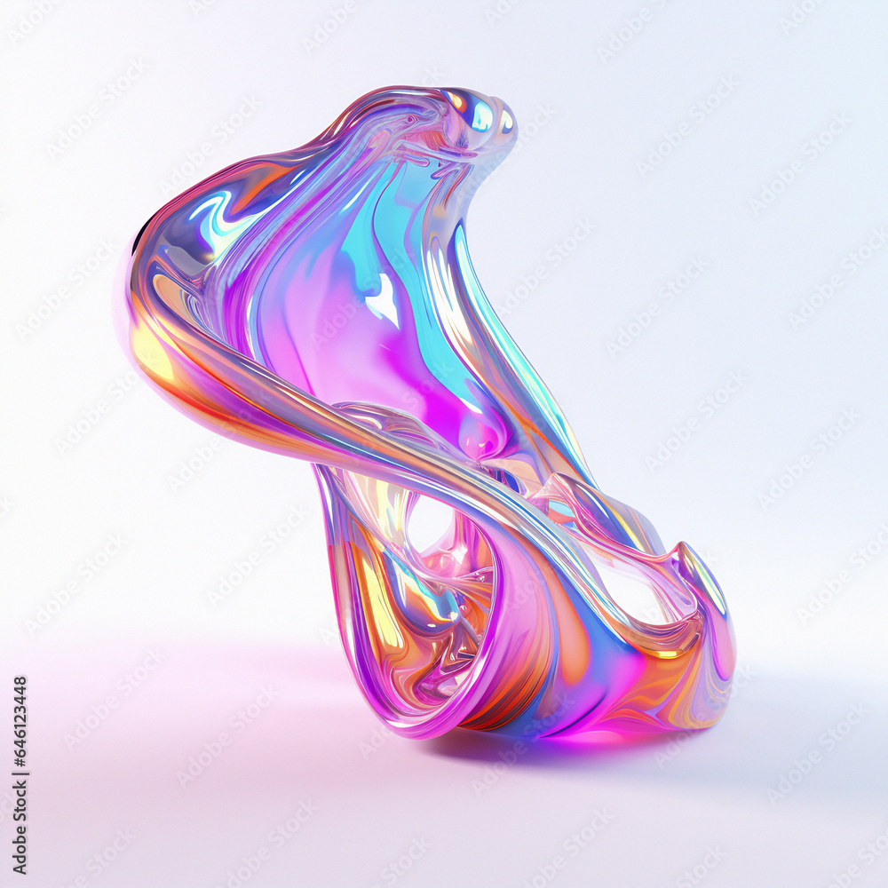 Poster 3d illustration of holographic surface made of glass with chromatic aberrations. iridescent abstract