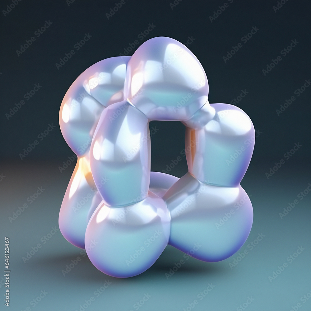 Poster 3D illustration of a distorted holographic blobs. Abstract surreal contemporary art.