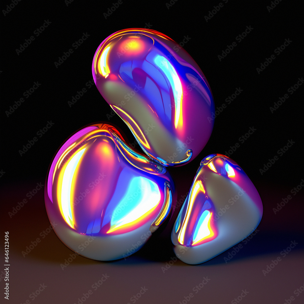Aufkleber 3D illustration of a distorted holographic blobs. Abstract surreal contemporary art.