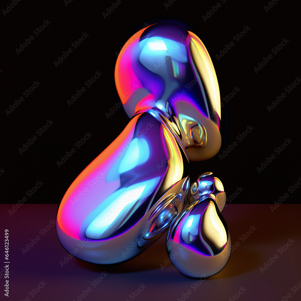 Aufkleber 3D illustration of a distorted holographic blobs. Abstract surreal contemporary art.