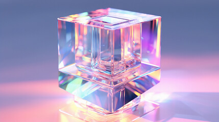 3D illustration of a cubic prism demonstrating light dispersion. - obrazy, fototapety, plakaty