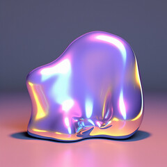3D illustration of holographic surface made of glass with chromatic aberrations. Iridescent abstract background.