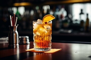 Classic drink with orange served on counter. Generative AI