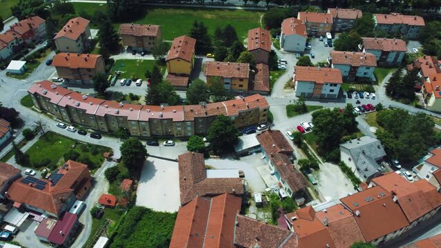 Aerial View of Vipava Town, Slovenia. Red Roofs of Buildings