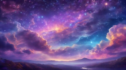 Fototapeta premium Fantasy Sky Background Sky Landscape Dreamlike Fantasy Sky Horizon Fantasy Cloudscape Colorful Starry Background AI Generative