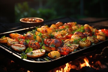 Fototapeta premium Appetizing grilled fish with grilled vegetables
