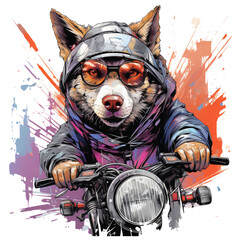 A futuristic husky dog and motorcycle t-shirt design, the husky and motorcycle depicted in a sleek and glossy cyberpunk city, Generative Ai - obrazy, fototapety, plakaty