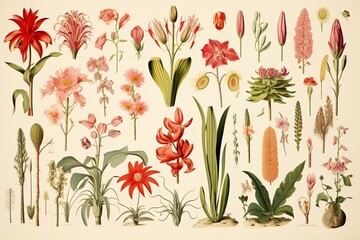 Digitally restored antique botanical lithography showcasing plants. Copyright expired. Generative AI - obrazy, fototapety, plakaty