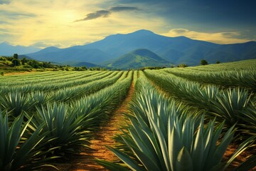 Fototapeta na wymiar Beautiful agave fields in scenic Tequila, Jalisco mountains. Generative AI