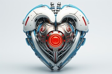 Illustration of a futuristic cyborg heart on a white background. Generative AI