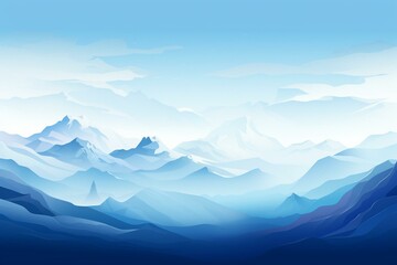 Fototapeta na wymiar Illustration of mountain range with snowy peaks against a blue gradient background. Generative AI
